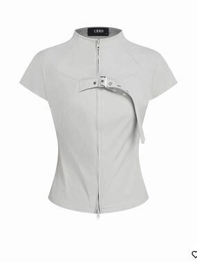 Cider HIGH NECK BELTED ZIP THROUGH SHORT SLEEVE BLOUSE